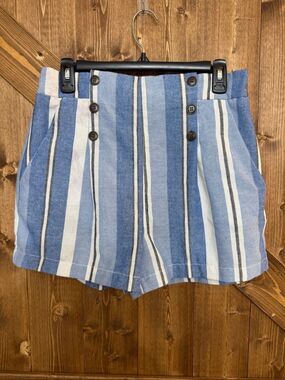 Simply Blessed Large Blue White Striped High Rise Sailor Shorts Button Front(938